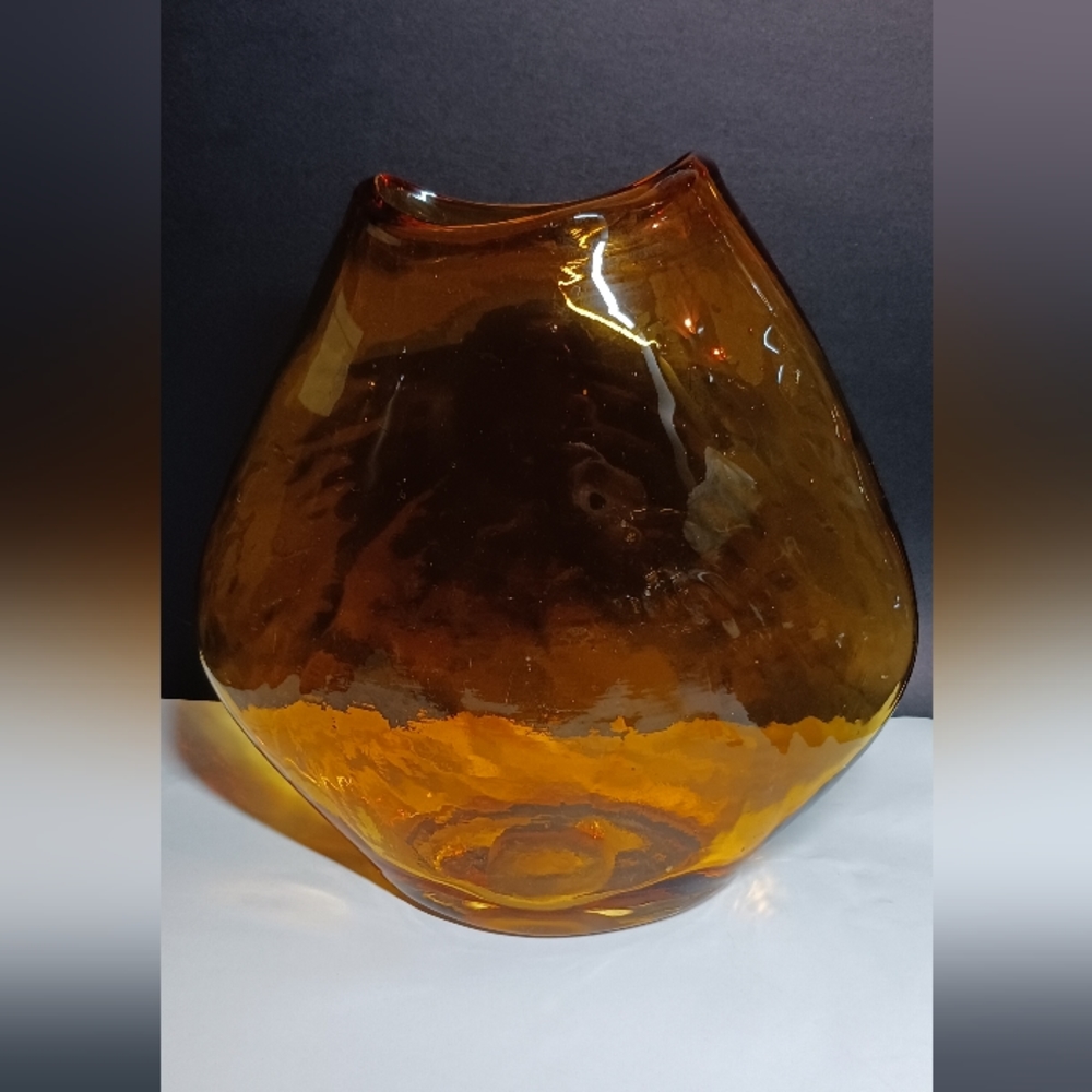 Glass Amber Vase hand blown unique organic shape